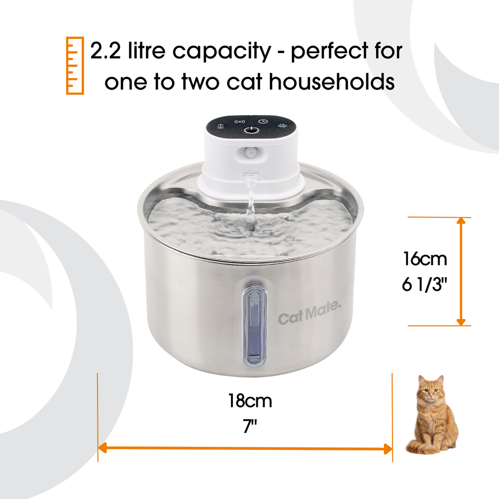 Cat Mate 2.2 Litre Stainless Steel Cordless Cat Water Fountain