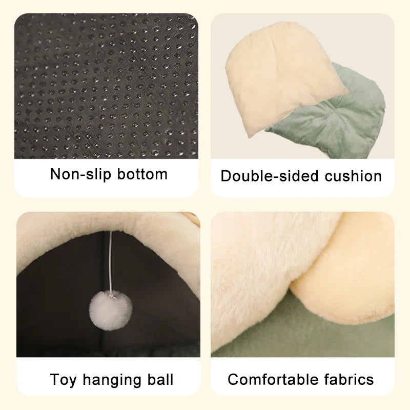 Deep Sleep Cat Bed – Foldable Cave with Removable Pad