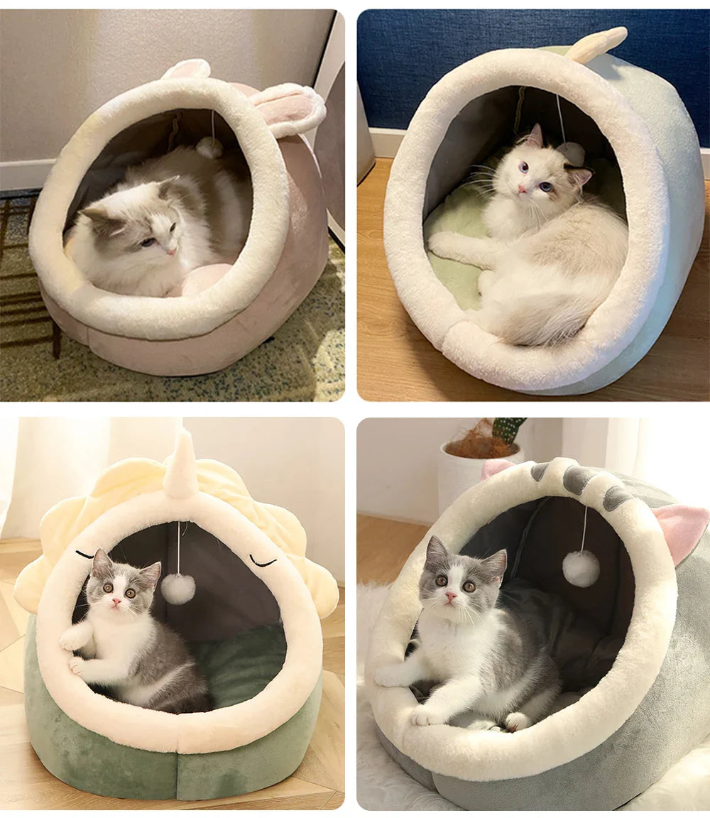 Deep Sleep Cat Bed – Foldable Cave with Removable Pad