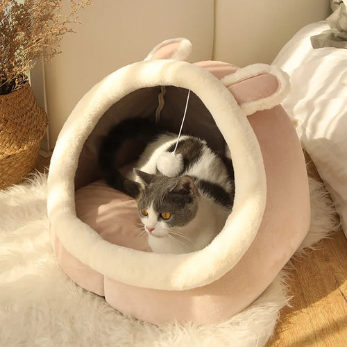 Deep Sleep Cat Bed – Foldable Cave with Removable Pad